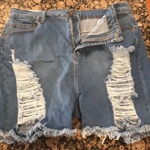 Distressed denim shorts